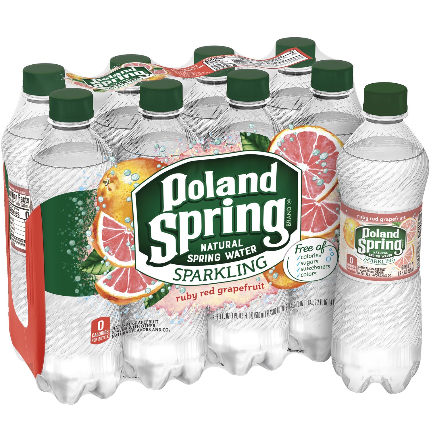 Poland Spring Sparkling Natural Spring Water, Ruby Red Grapefruit, Plastic Bottles