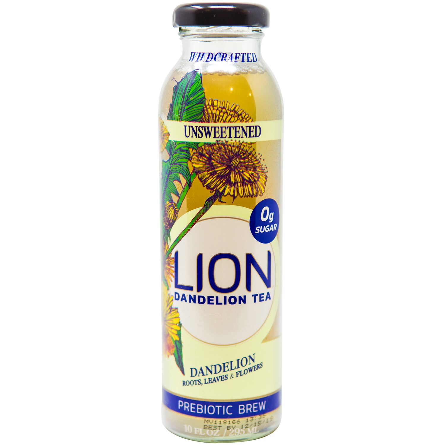 Lion Tea Prebiotic Dandelion Iced Tea, Unsweetened, Glass Bottle