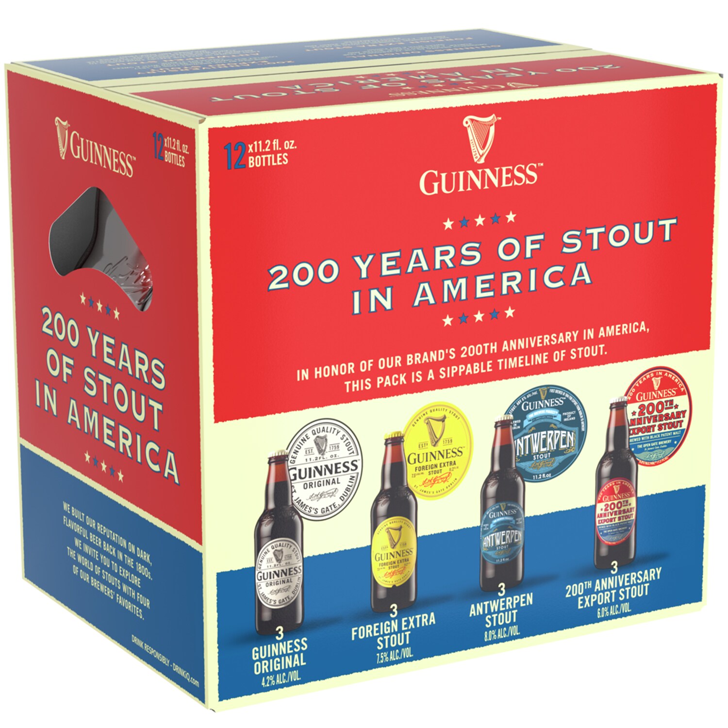 Guinness 200 Years of Stout in America, Variety Pack, Glass Bottles