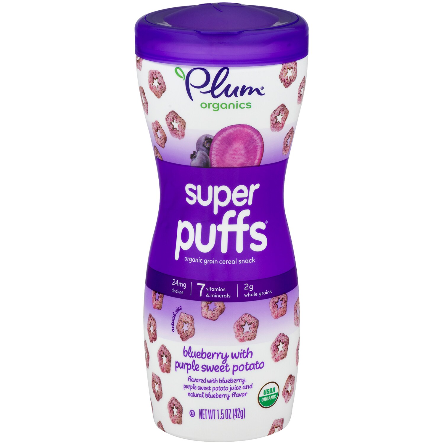Plum Organics Super Puffs Organic Grain Cereal Snack, Blueberry with Purple Sweet Potato