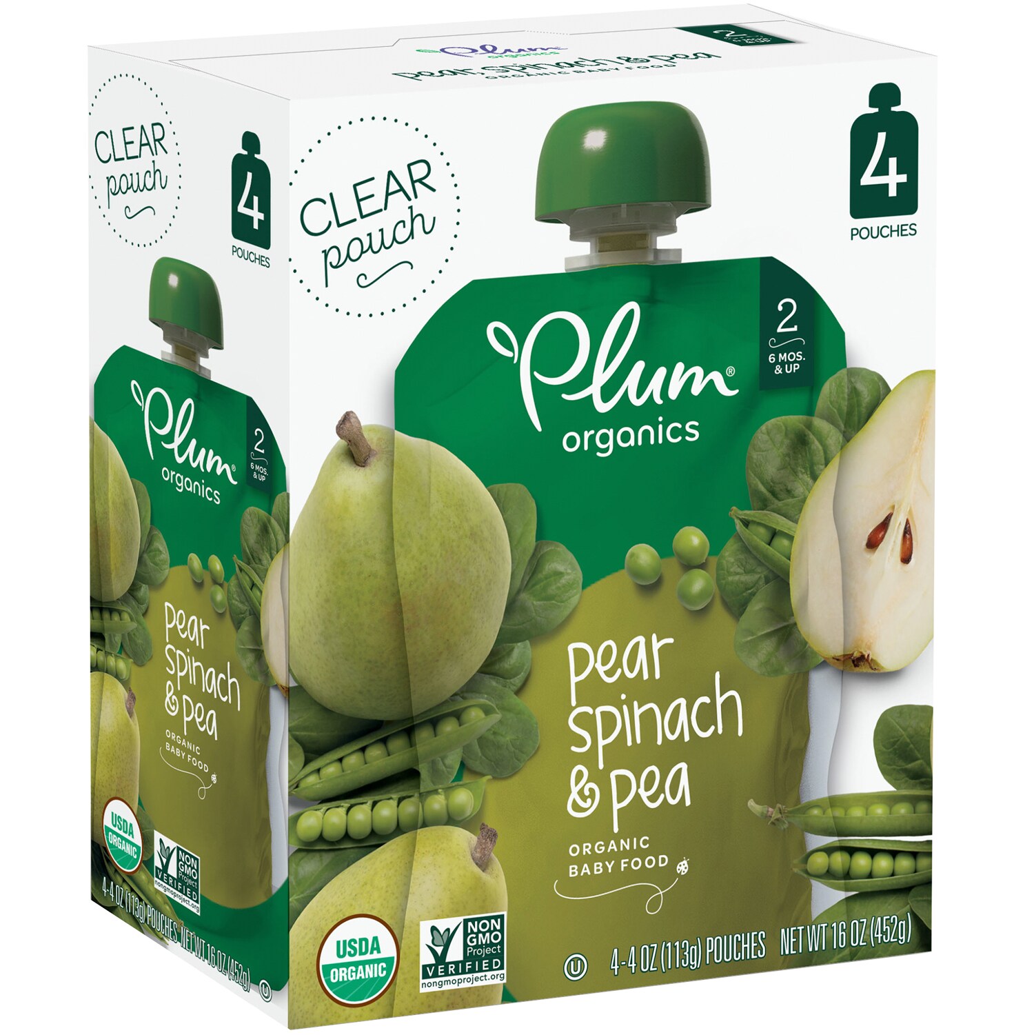 Plum Organics Stage 2 Organic Baby Food, Pear, Spinach & Pea