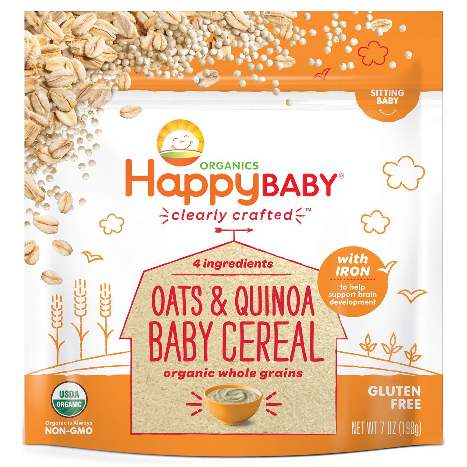Happy Family Happy Baby Clearly Crafted Organic Baby Cereal, Oats & Quinoa
