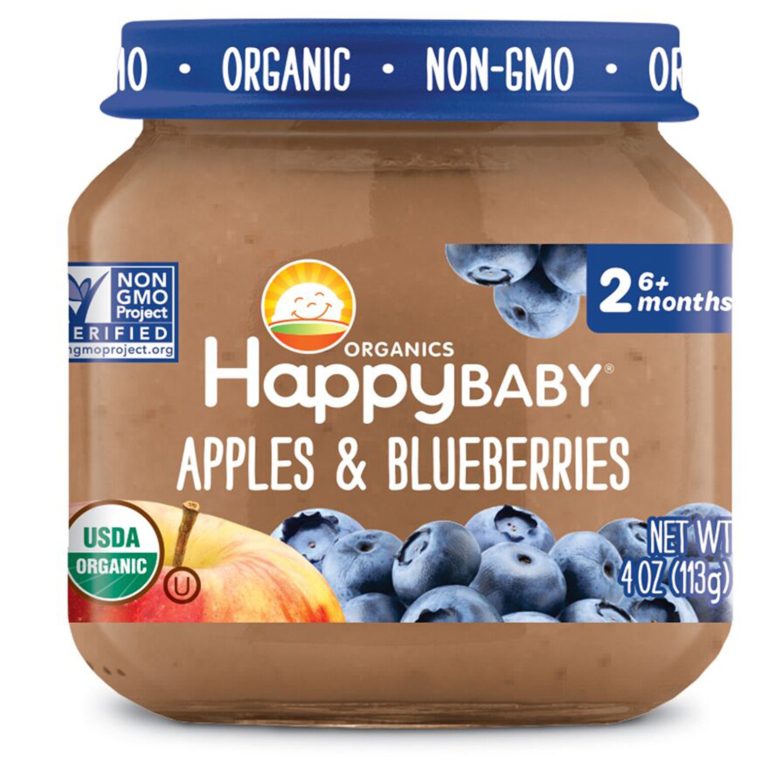 Happy Family Happy Baby Clearly Crafted Stage 2 Organic Baby Food, Apples & Blueberries