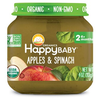 Happy Family Happy Baby Clearly Crafted Stage 2 Organic Baby Food, Apples & Spinach