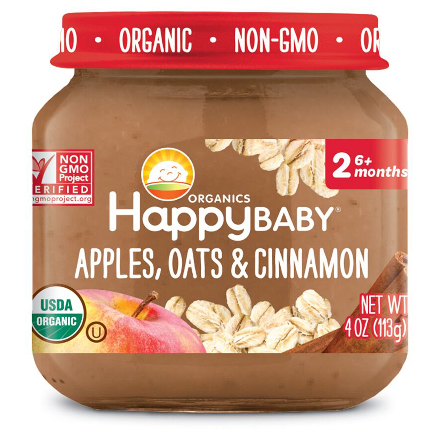 Happy Family Happy Baby Clearly Crafted Stage 2 Organic Baby Food, Apples, Oats & Cinnamon