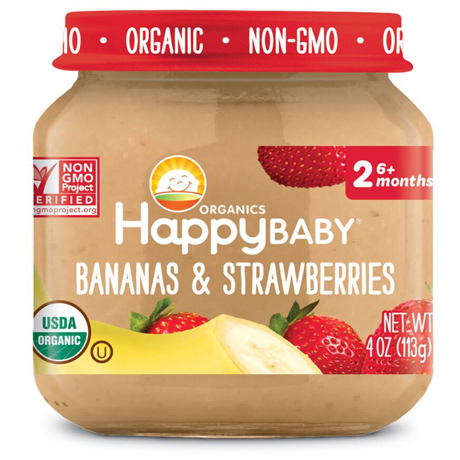 Happy Family Happy Baby Clearly Crafted Stage 2 Organic Baby Food, Bananas & Strawberries