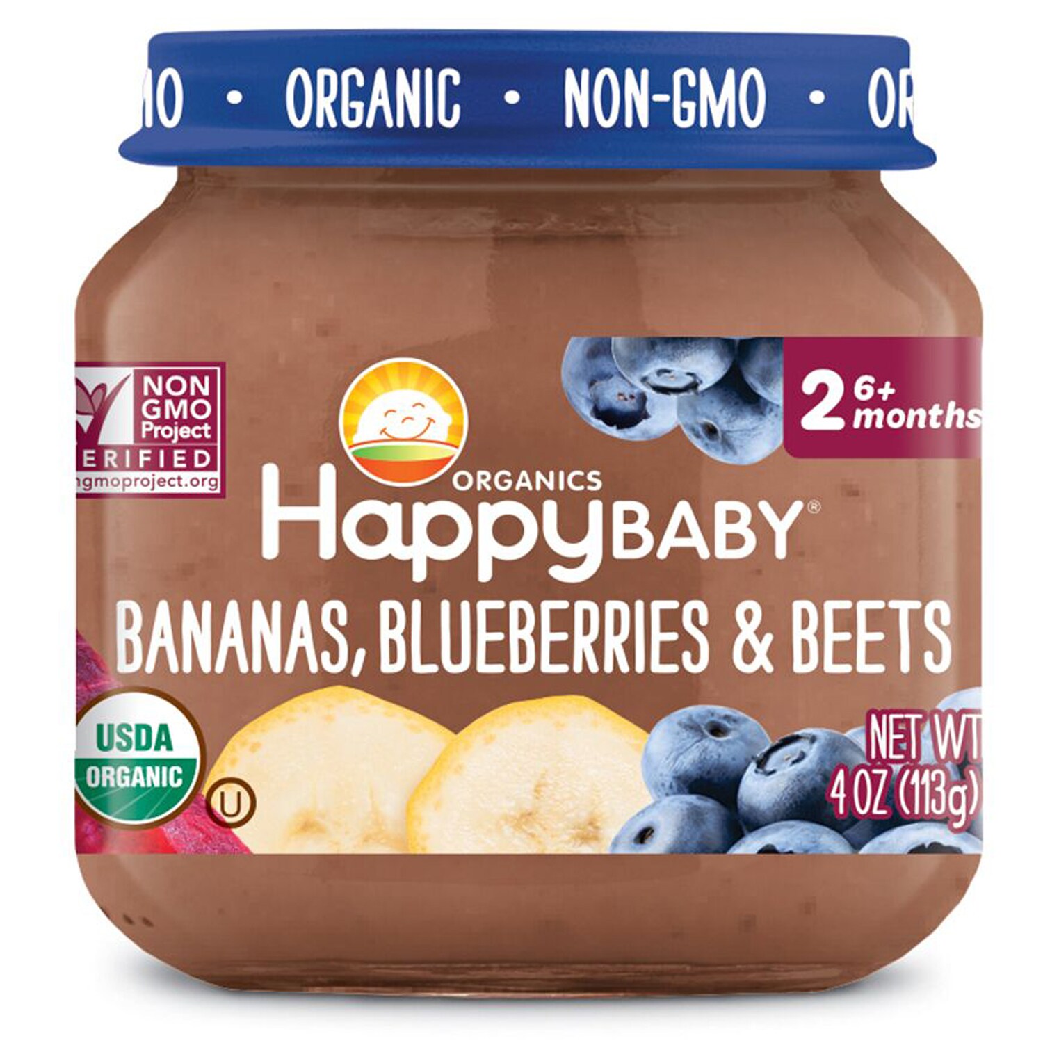 Happy Family Happy Baby Clearly Crafted Stage 2 Organic Baby Food, Bananas, Blueberries & Beets