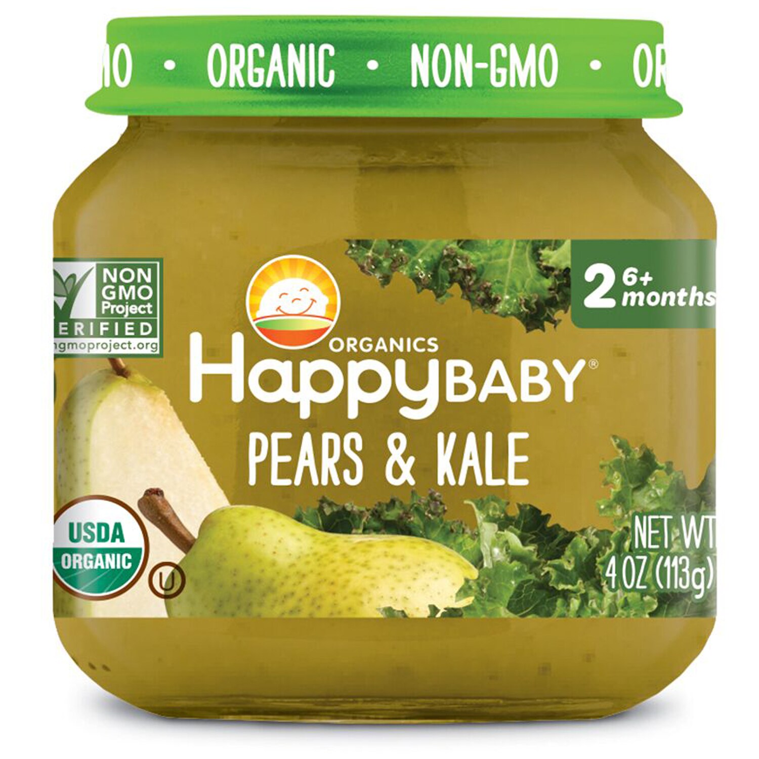 Happy Family Happy Baby Clearly Crafted Stage 2 Organic Baby Food, Pears & Kale