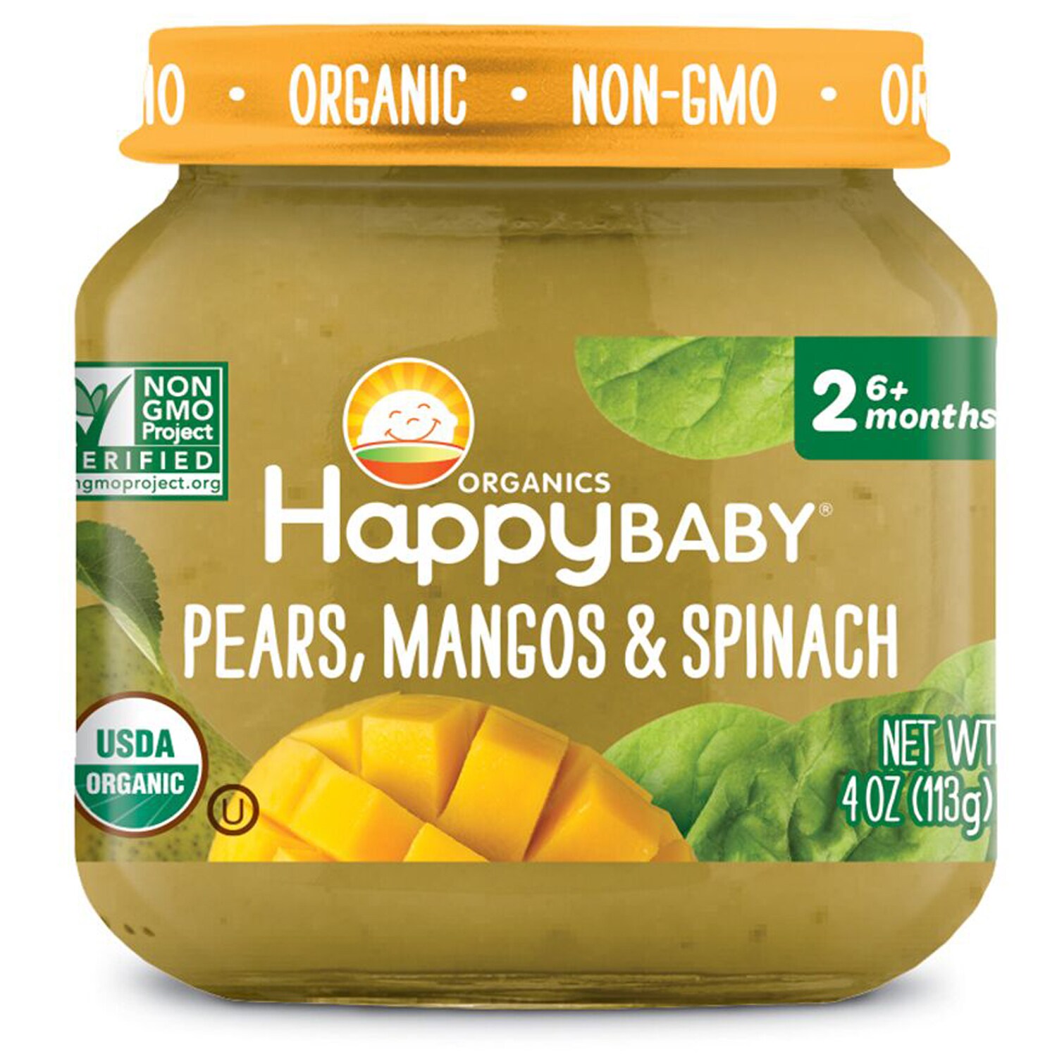 Happy Family Happy Baby Clearly Crafted Stage 2 Organic Baby Food, Pears, Mangos & Spinach