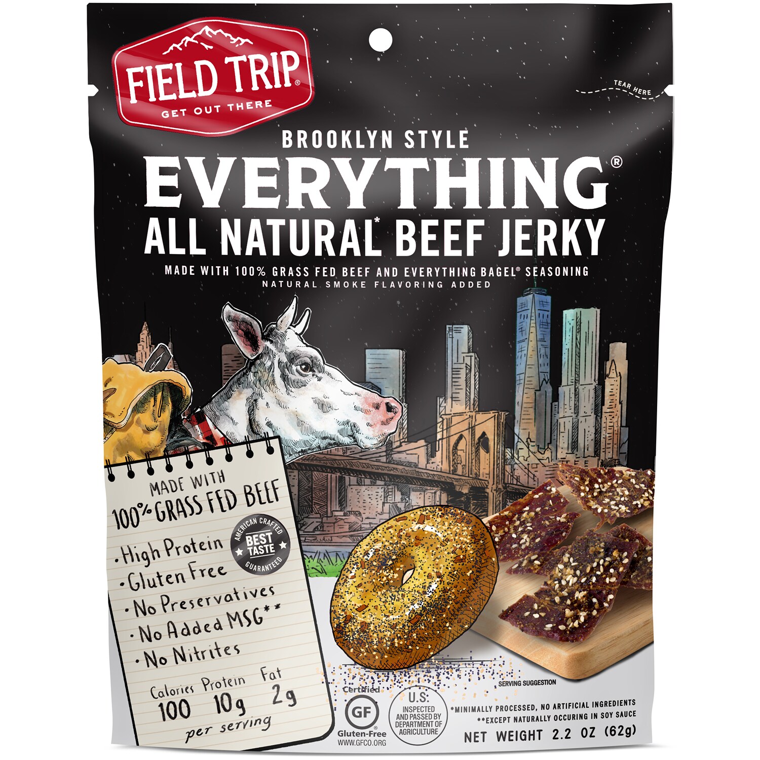 Field Trip All Natural Grass-Fed Beef Jerky, Everything Bagel