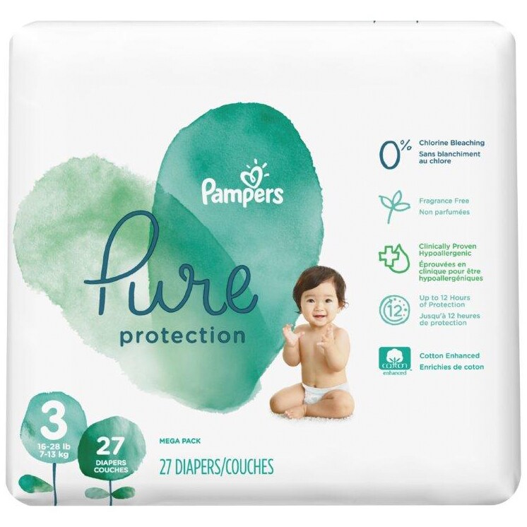 Pampers Pure Protection Diapers, Size 3, 16-28lb