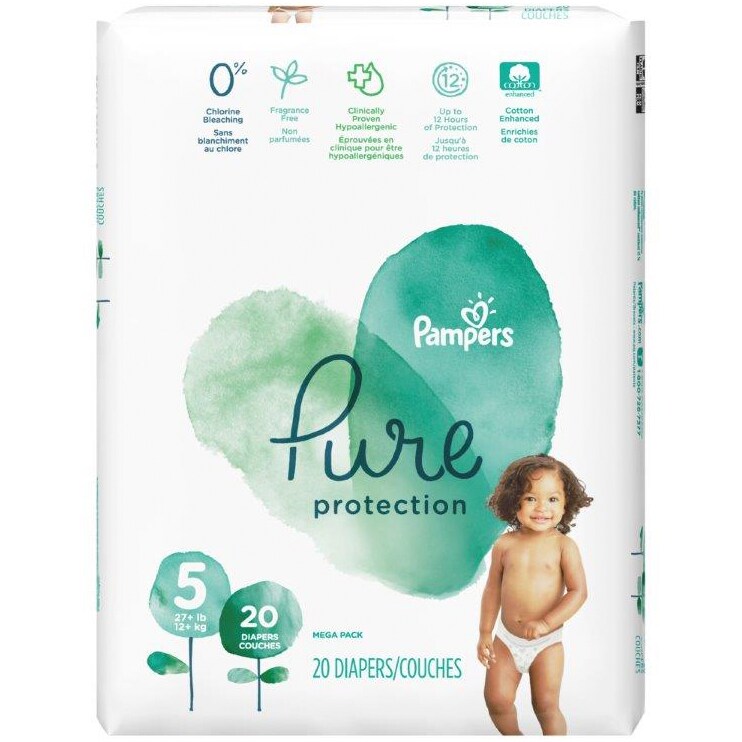 Pampers Pure Protection Diapers, Size 5, 27lb+