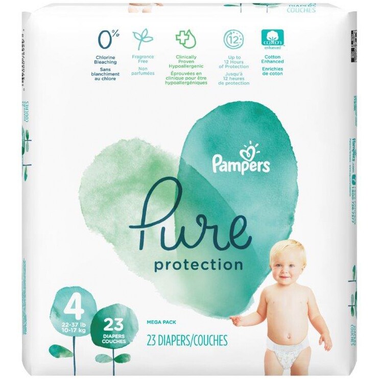 Pampers Pure Protection Diapers, Size 4, 22-37lb