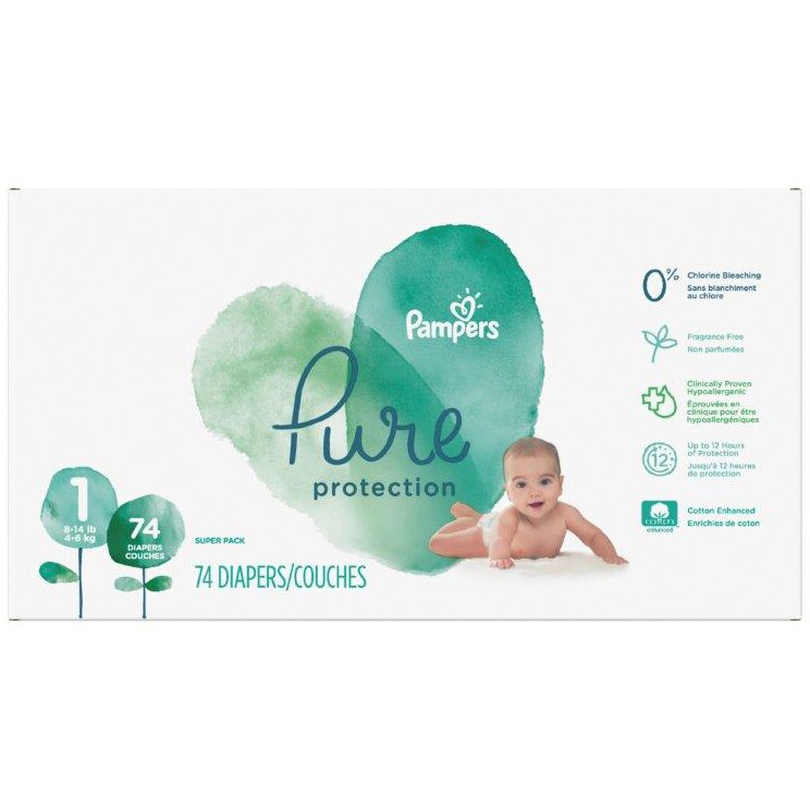 Pampers Pure Protection Diapers, Size 1, 8-14lb