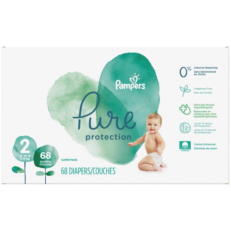 Pampers Pure Protection Diapers, Size 2, 12-18lb