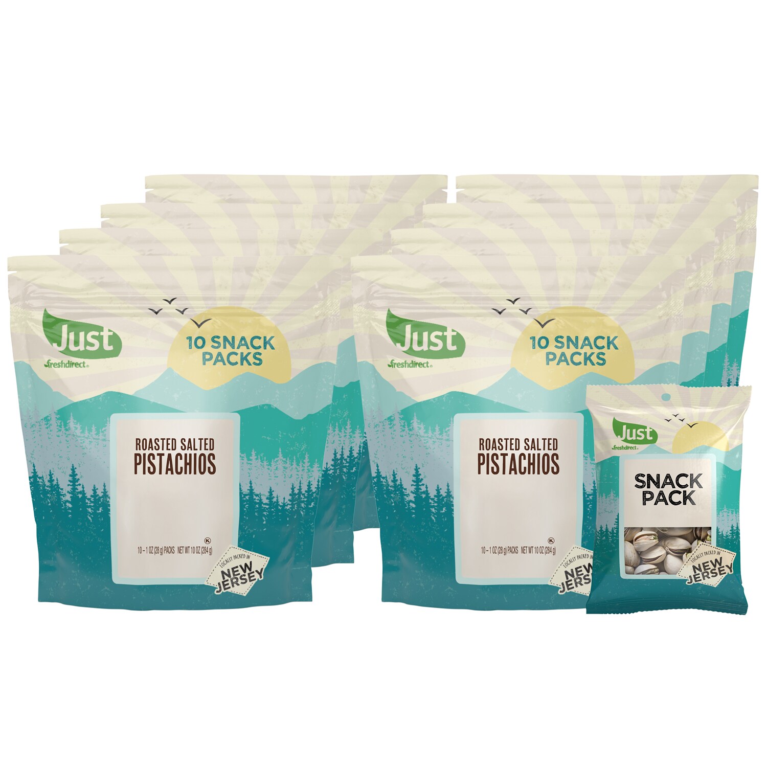 Just FreshDirect Dry-Roasted, Salted Pistachios Snack Packs, Case