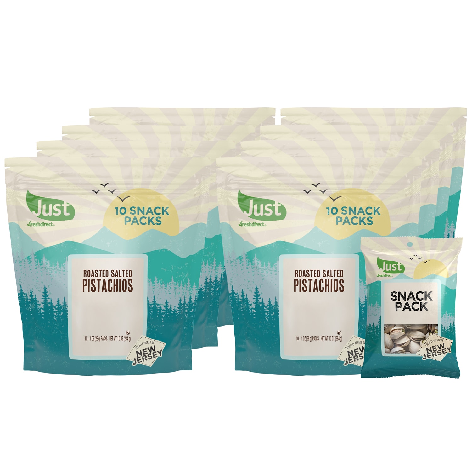 Just FreshDirect Dry-Roasted, Salted Pistachios Snack Packs, Case