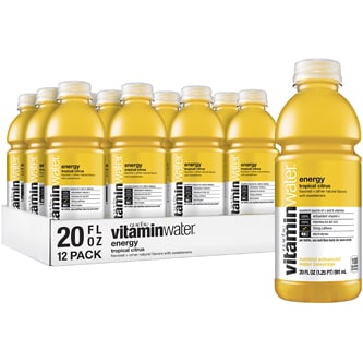 vitaminwater nutrient enhanced water beverage, energy (tropical citrus), Plastic Bottles