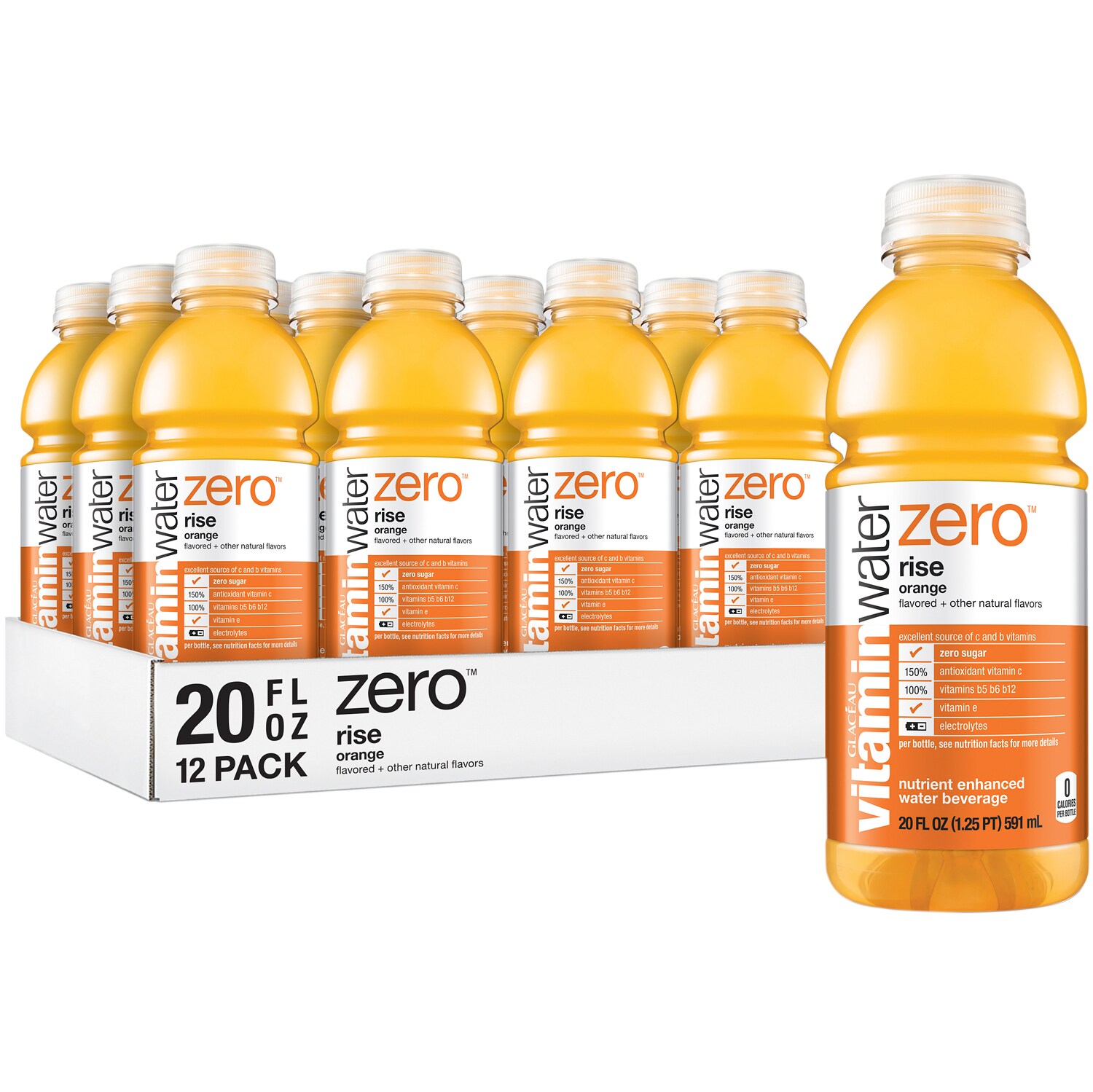 vitaminwater zero nutrient enhanced water beverage, rise (orange), Plastic Bottles