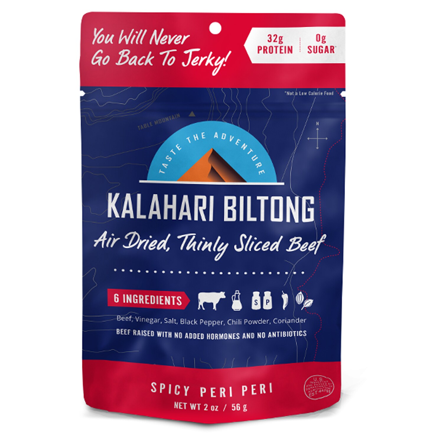 Kalahari Biltong Air-Dried Sliced Beef, Spicy Peri Peri