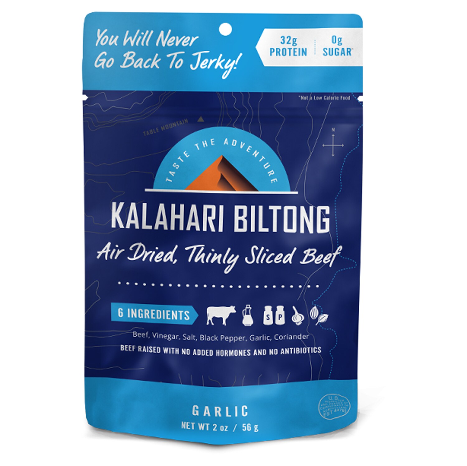 Kalahari Biltong Air-Dried Sliced Beef, Garlic