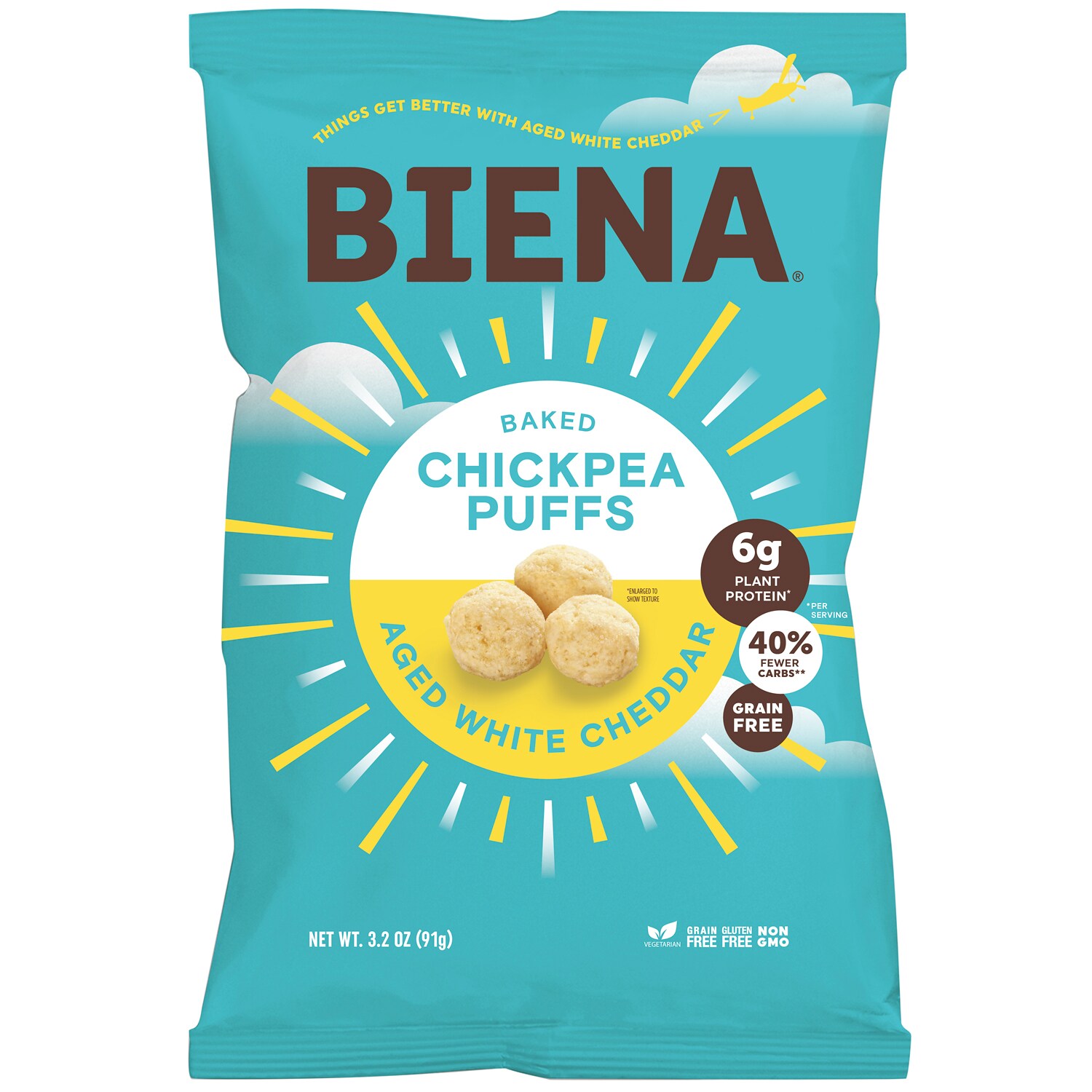 Biena Baked Chickpea Puffs, Aged White Cheddar