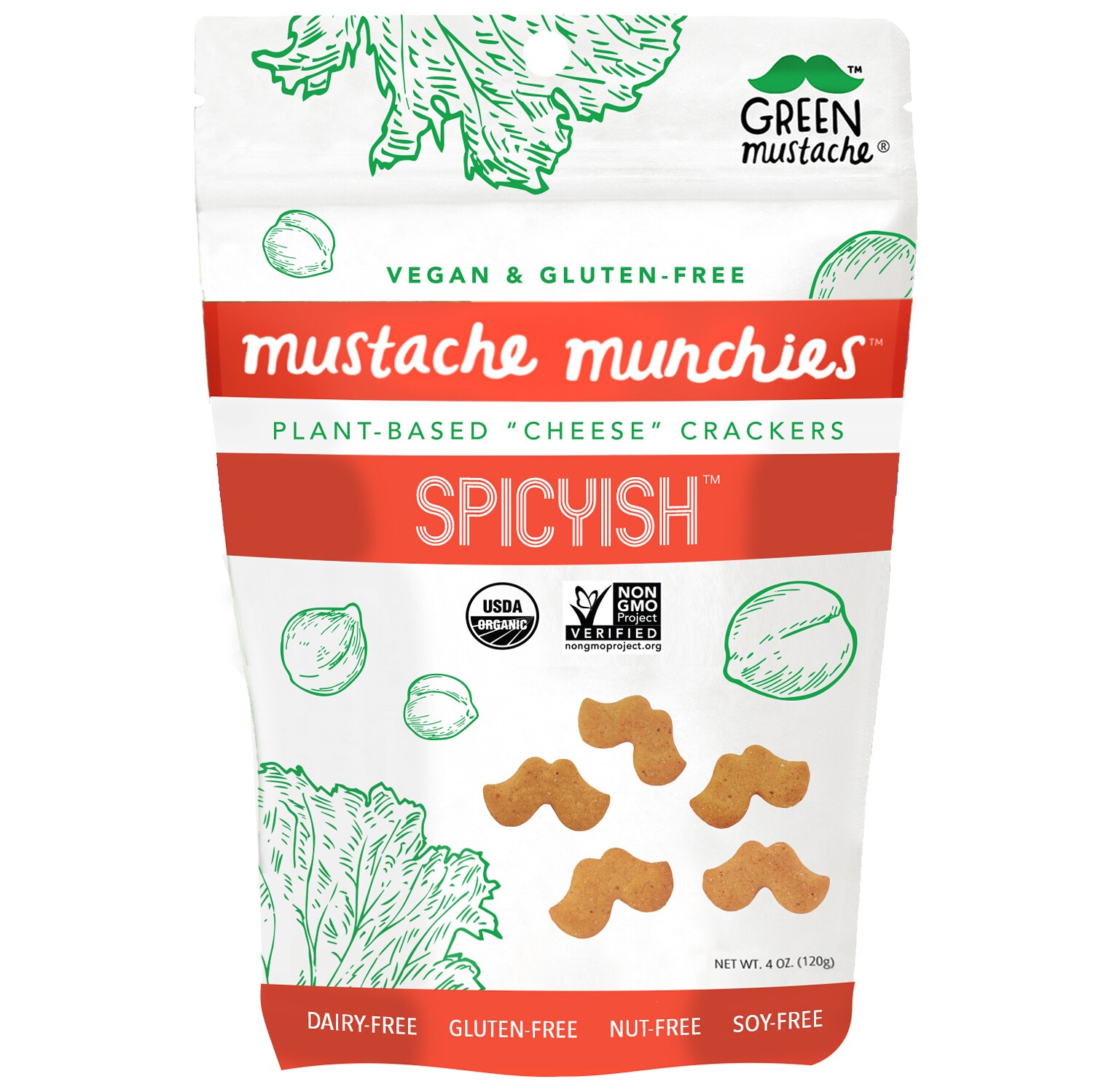 Green Mustache Mustache Munchies Plant-Based "Cheese" Crackers, Spicyish