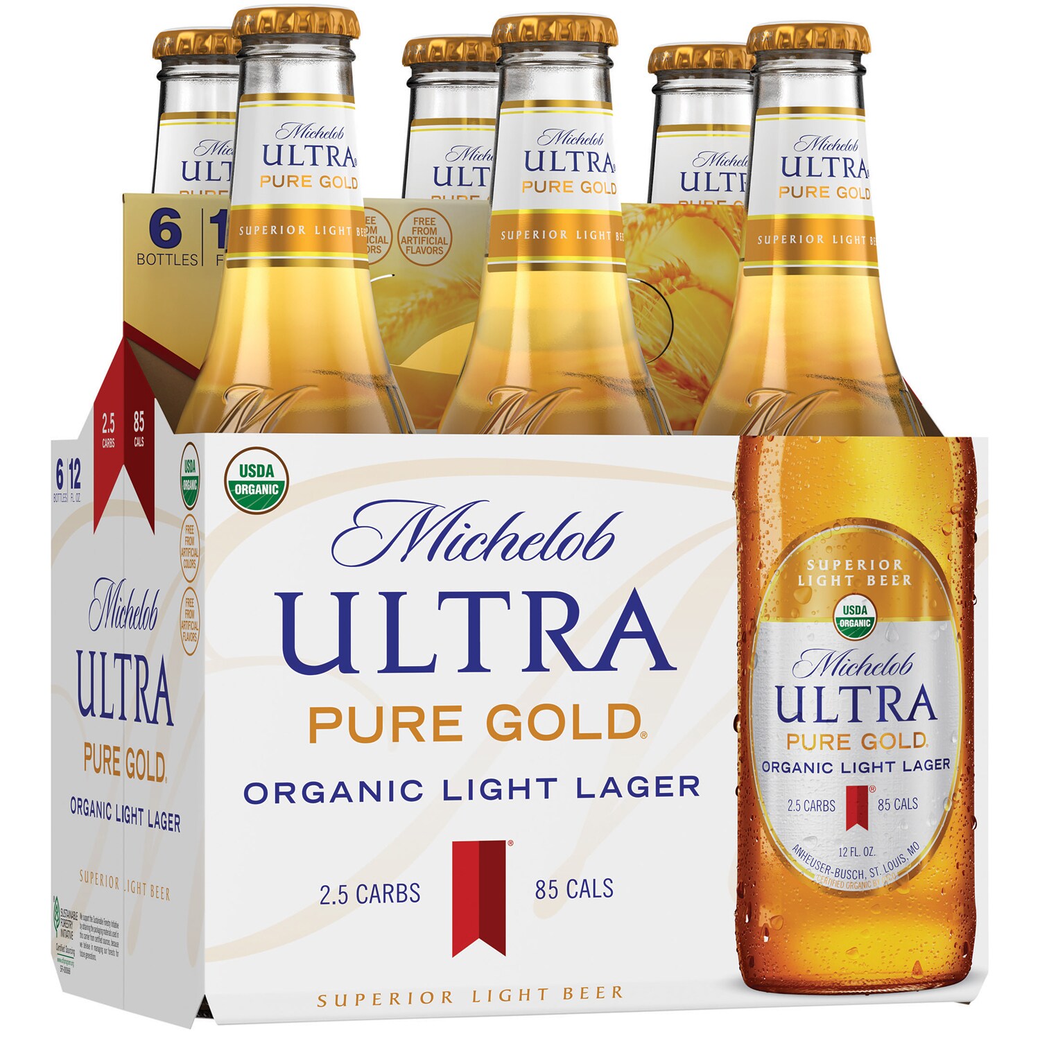 Michelob Ultra Pure Gold Organic Light Lager, Glass Bottles 