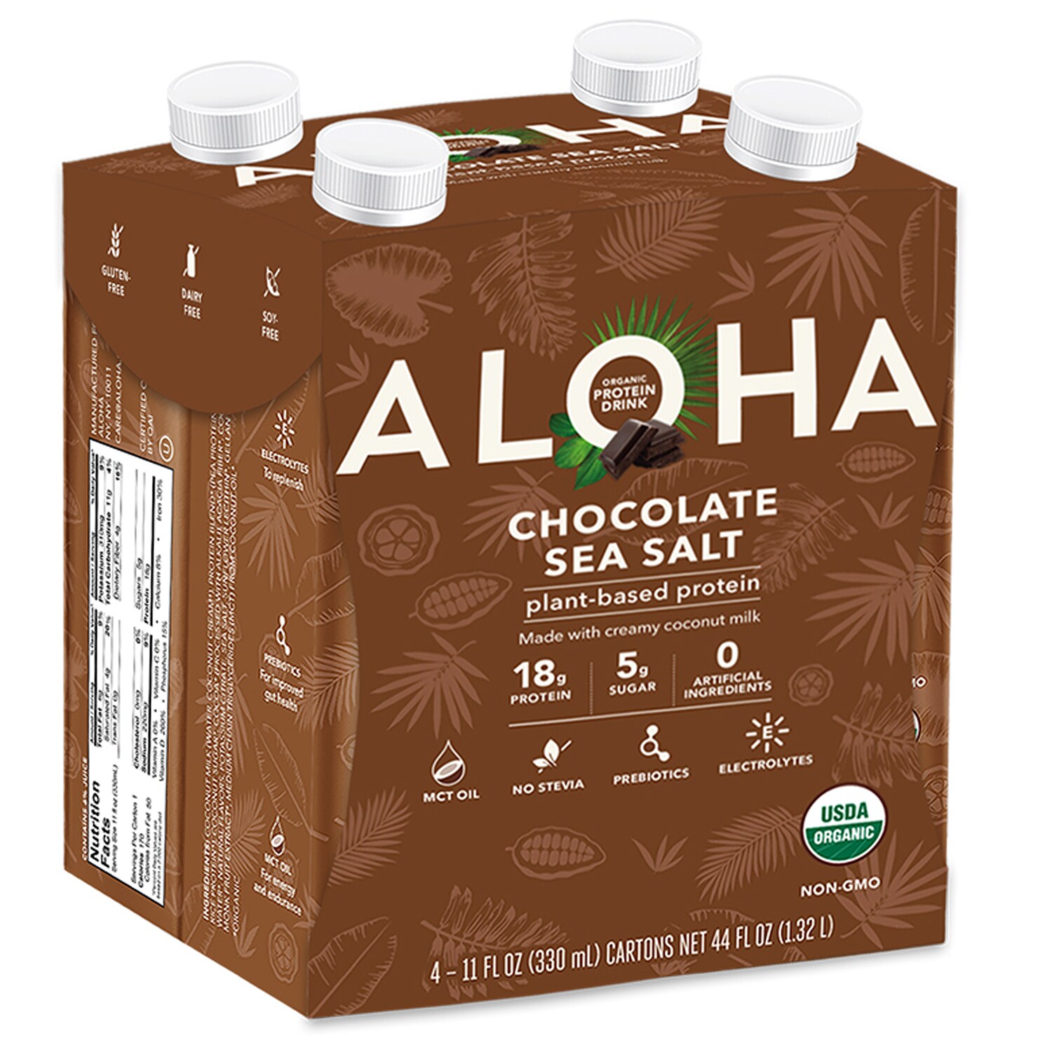 Aloha Organic Plant-Based Protein Drinks, Chocolate Sea Salt, Cartons