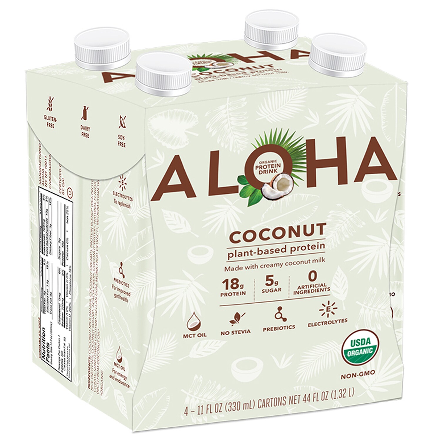 Aloha Organic Plant-Based Protein Drinks, Coconut, Cartons