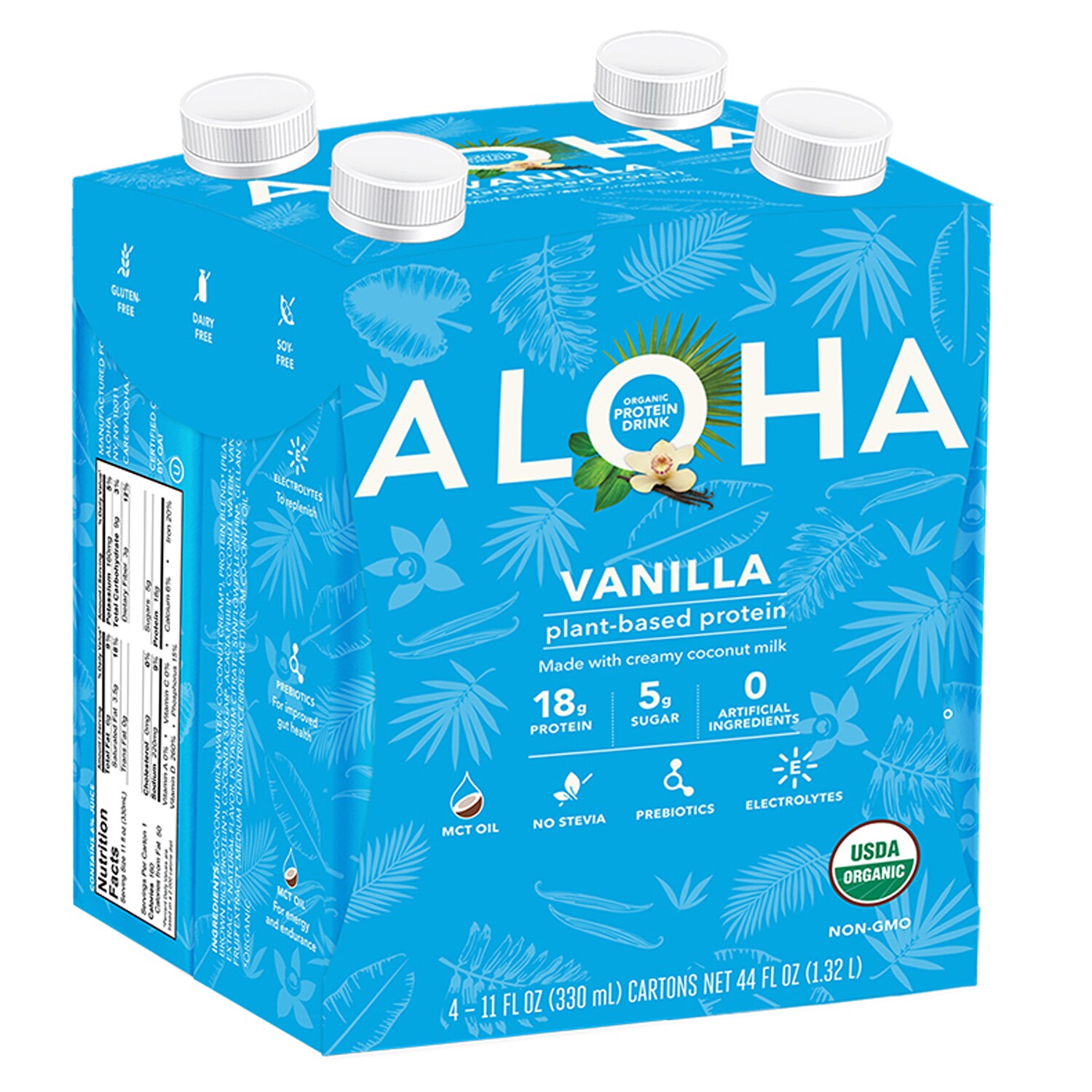 Aloha Organic Plant-Based Protein Drinks, Vanilla, Cartons