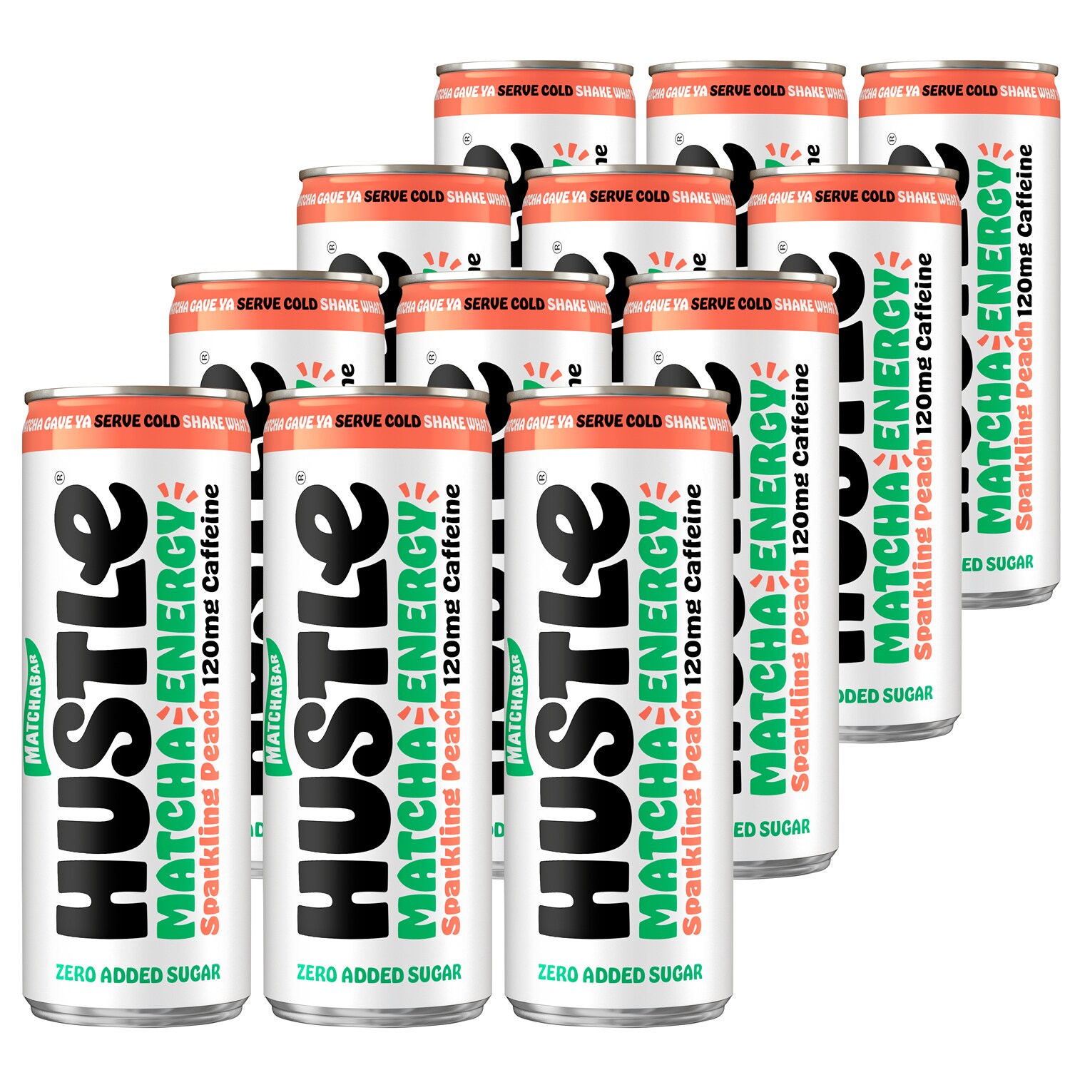 MatchaBar Hustle Zero Added Sugar Matcha Energy Drink, Sparkling Peach, Cans