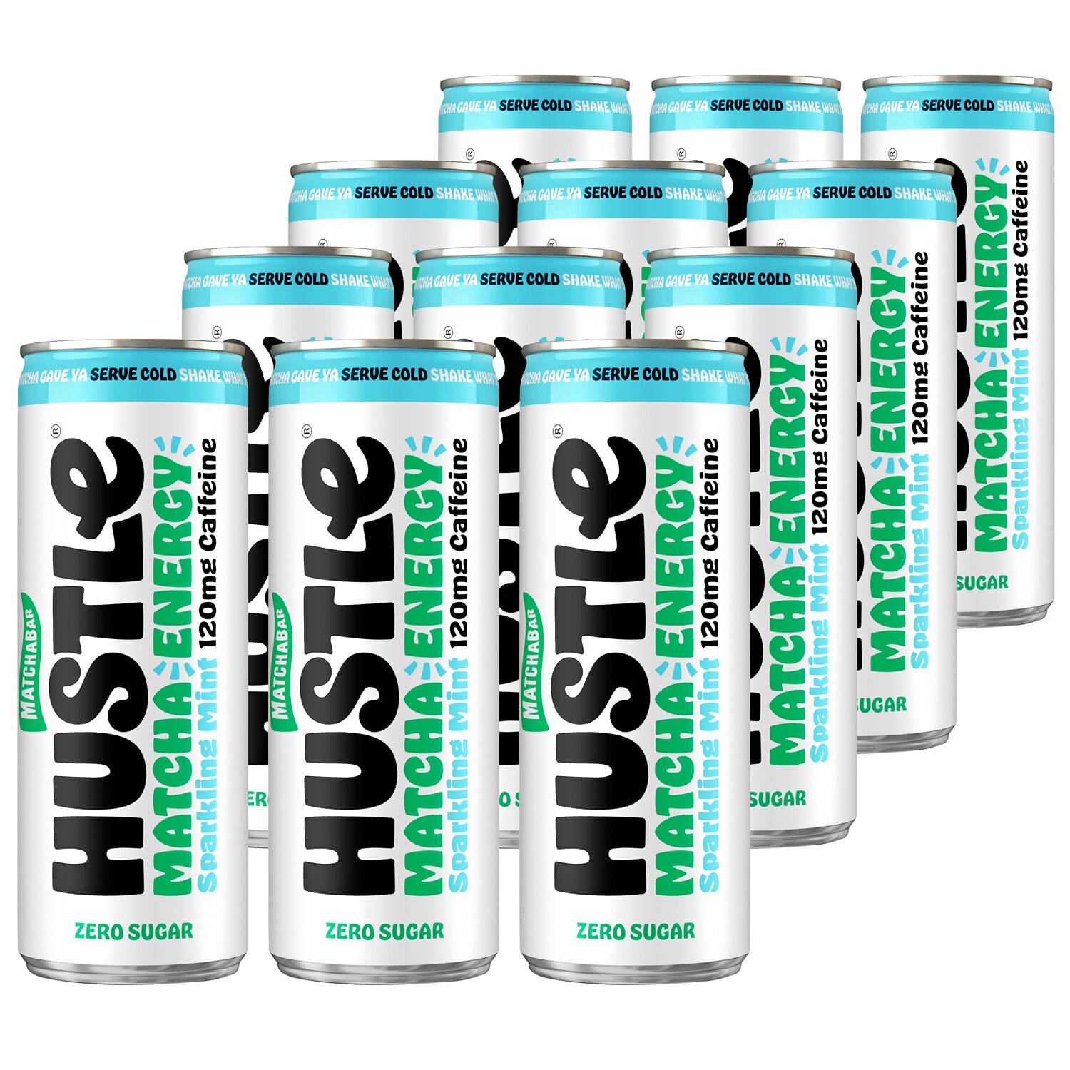 MatchaBar Hustle Zero Sugar Matcha Energy Drink, Sparkling Mint, Cans