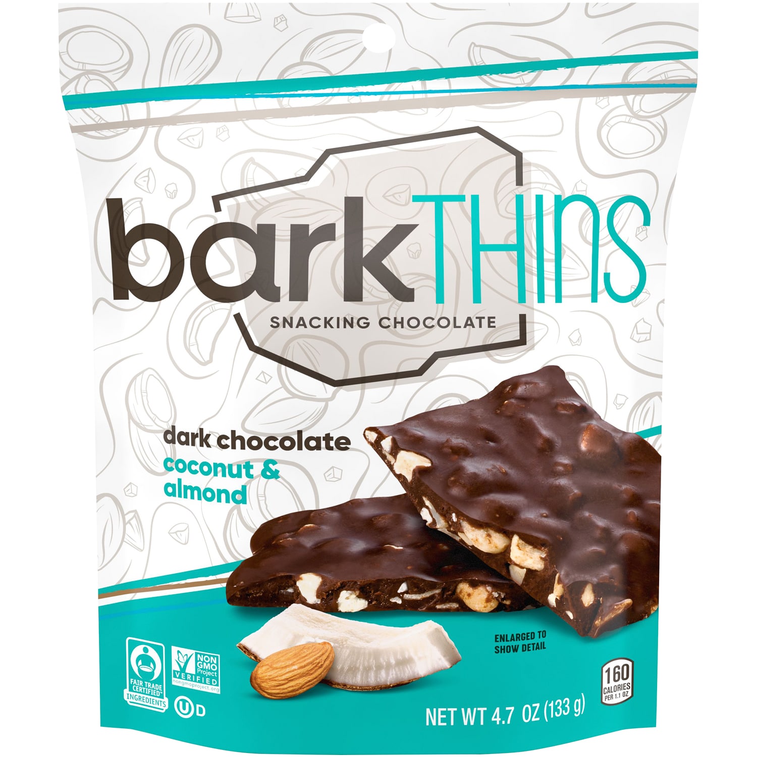 Barkthins Snacking Chocolate, Dark Chocolate Coconut & Almond