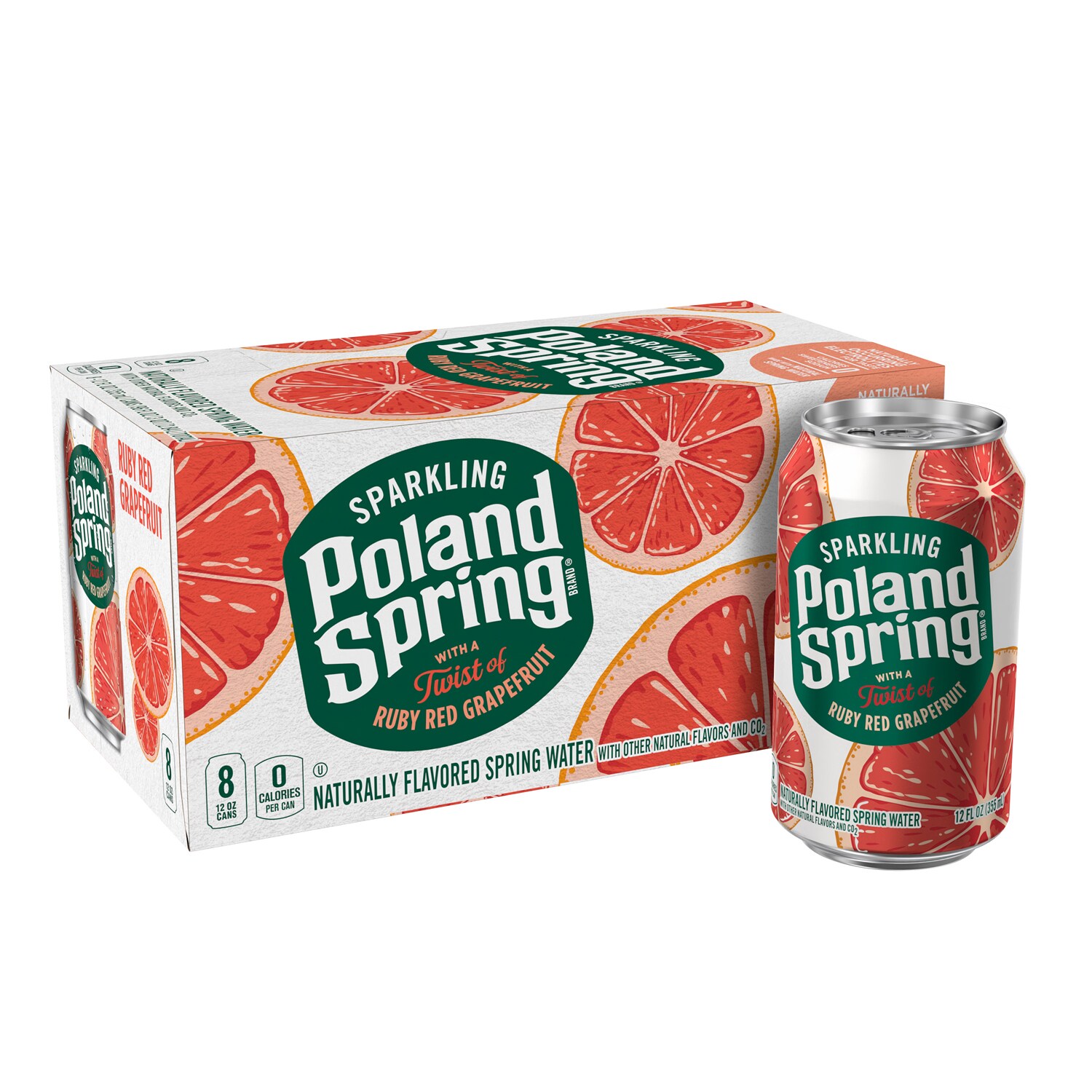 Poland Spring Sparkling Natural Spring Water, Ruby Red Grapefruit, Cans