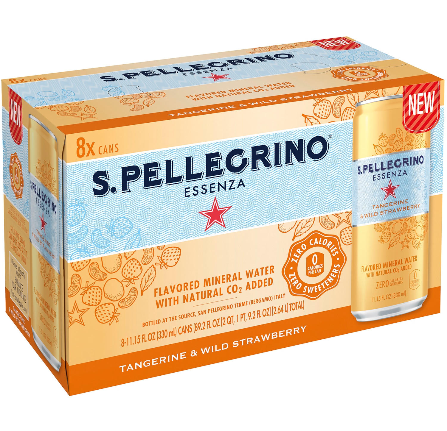 San Pellegrino Essenza Flavored Mineral Water, Tangerine & Wild Strawberry, Cans