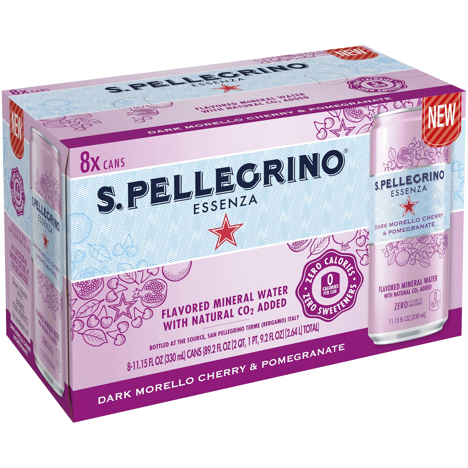 San Pellegrino Essenza Flavored Mineral Water, Dark Morello Cherry & Pomegranate, Cans