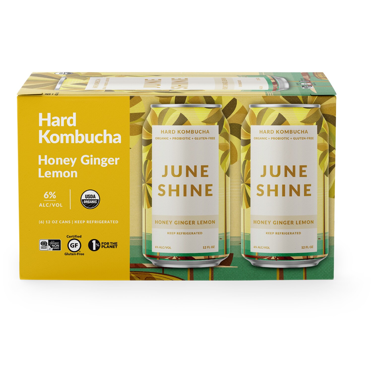 JuneShine Organic Hard Kombucha, Honey Ginger Lemon, Cans
