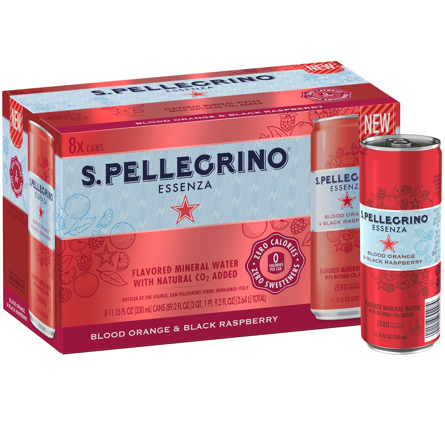 San Pellegrino Essenza Flavored Mineral Water, Blood Orange & Black Raspberry, Cans