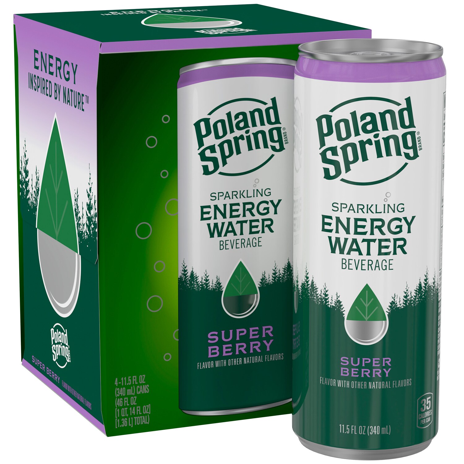 Poland Spring Sparkling Energy Water, Super Berry, Cans