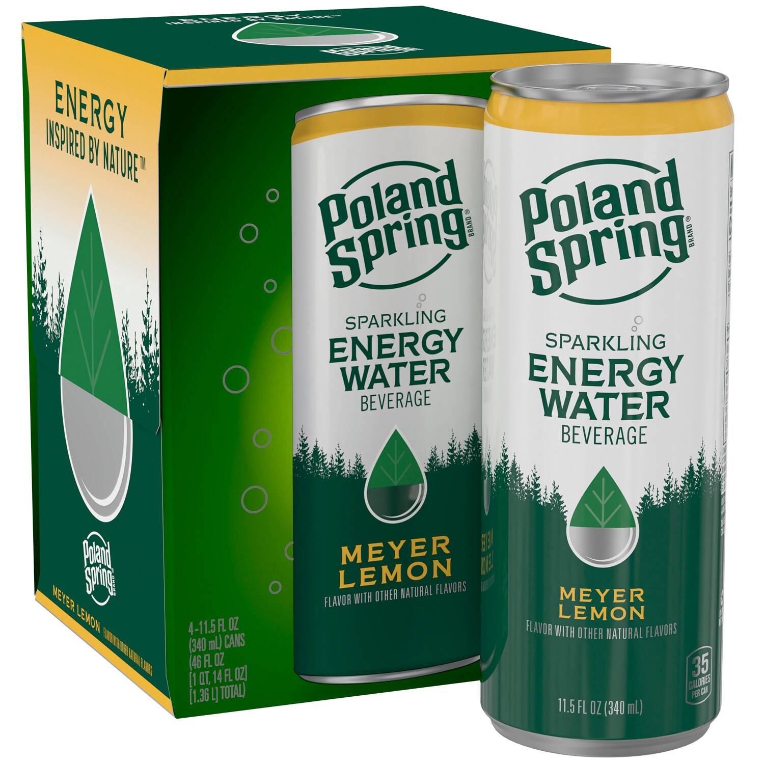 Poland Spring Sparkling Energy Water, Meyer Lemon, Cans