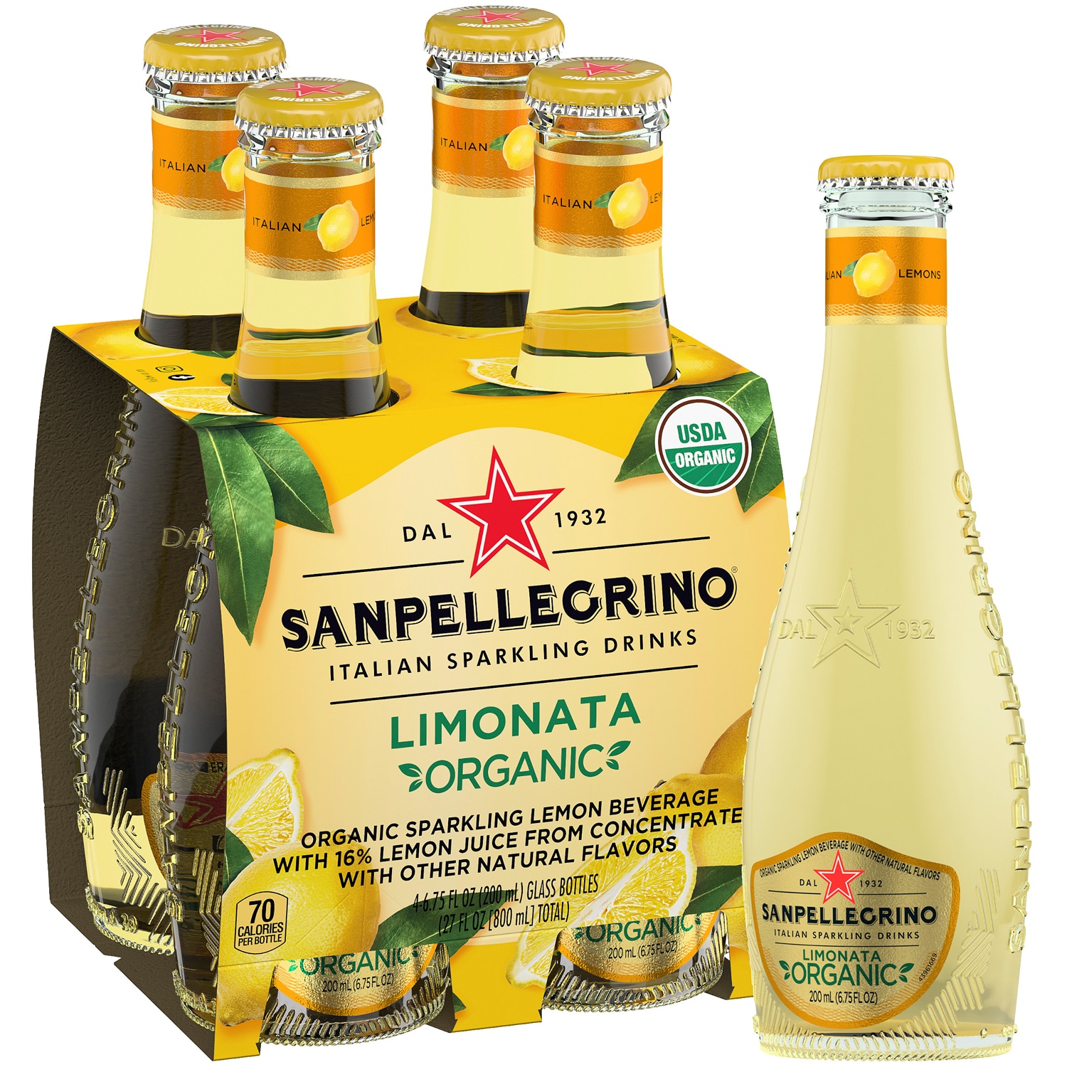 San Pellegrino Organic Sparkling Fruit Beverage, Limonata (Lemon), Glass Bottles