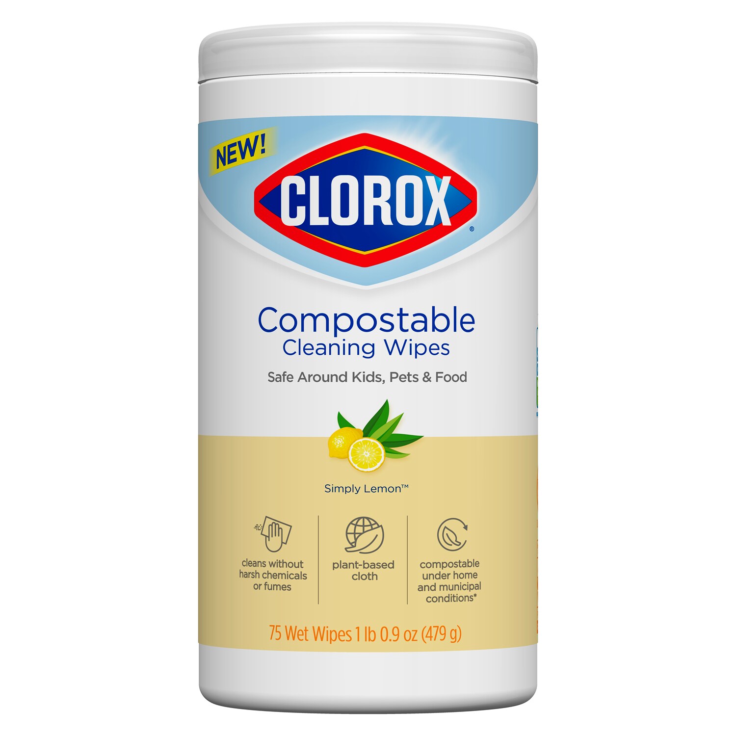 Clorox Compostable Cleaning Wipes, Simply Lemon