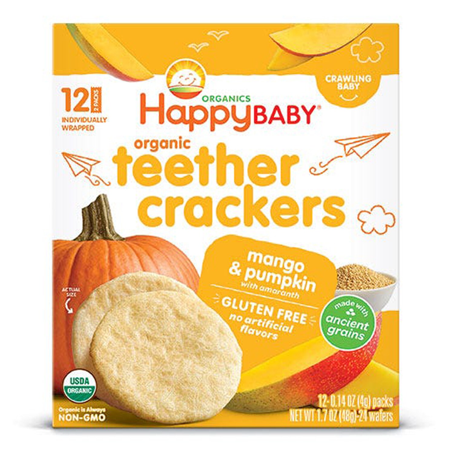 Happy Family Happy Baby Organic Teether Crackers, Mango & Pumpkin