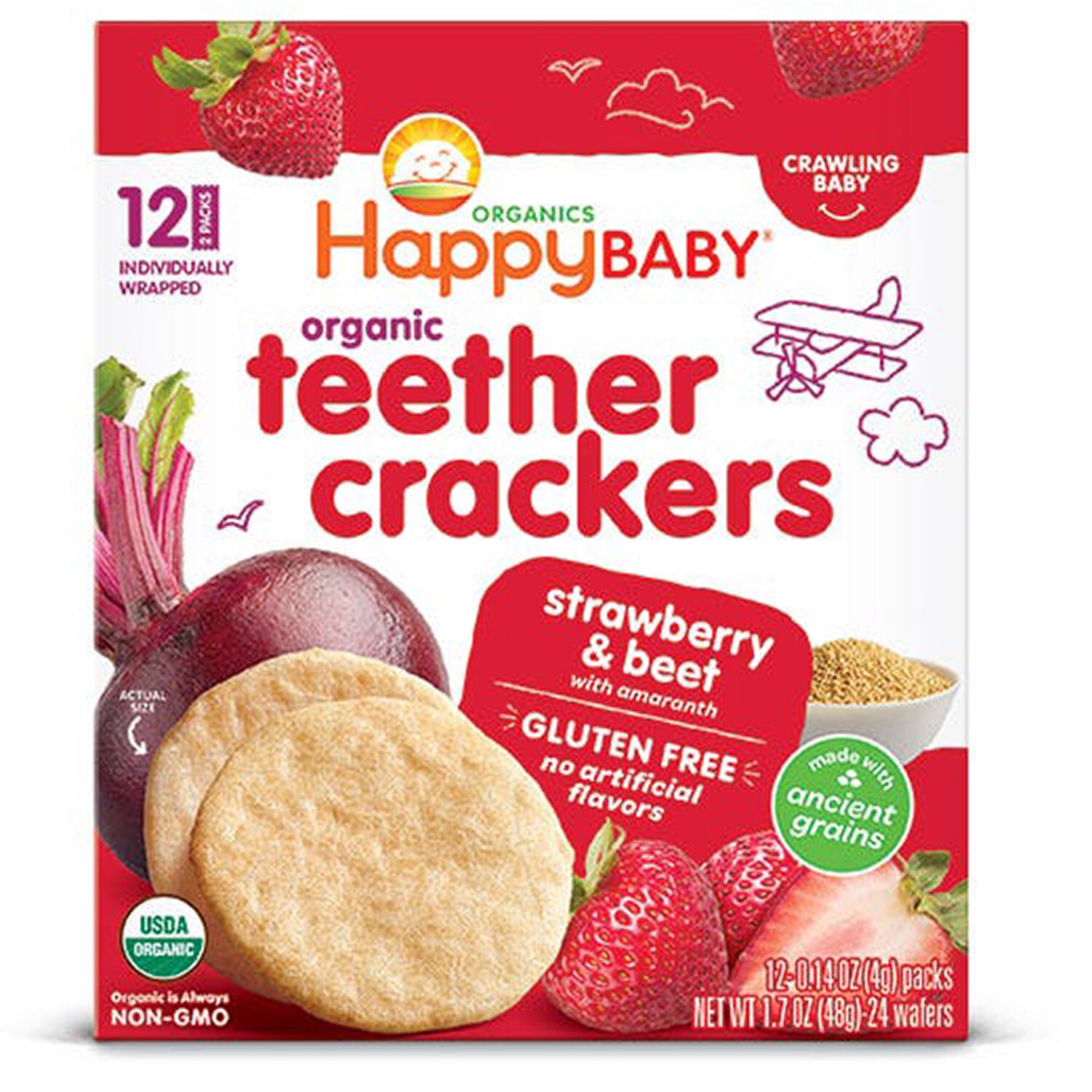 Happy Family Happy Baby Organic Teether Crackers, Strawberry & Beet