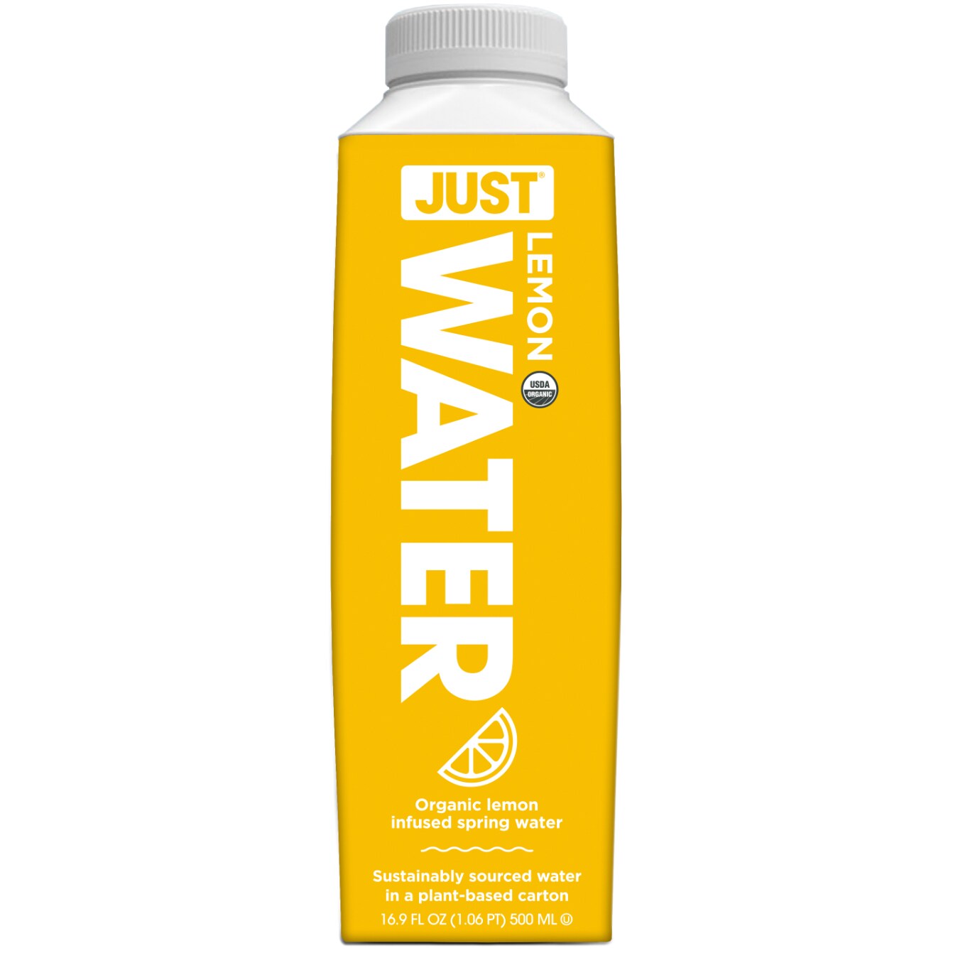 Just Organic Flavored Infused Spring Water, Lemon, Carton