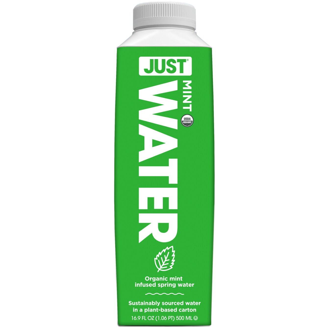 Just Organic Flavored Infused Spring Water, Mint, Carton