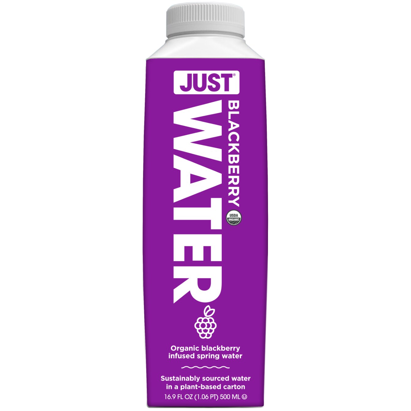Just Organic Flavored Infused Spring Water, Blackberry, Carton
