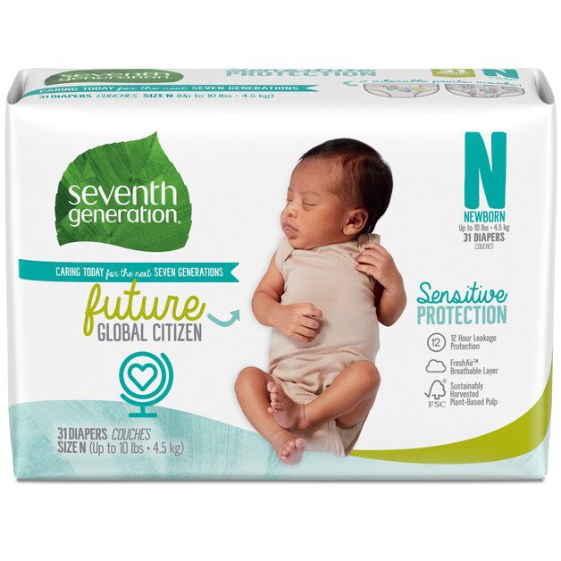 Seventh Generation Sensitive Protection Diapers, Size Newborn, Up to 10lb