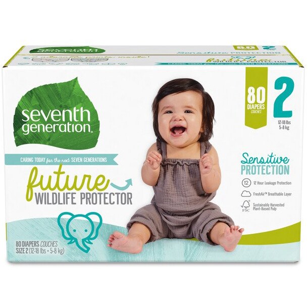 Seventh Generation Sensitive Protection Diapers, Size 2, 12-18lb